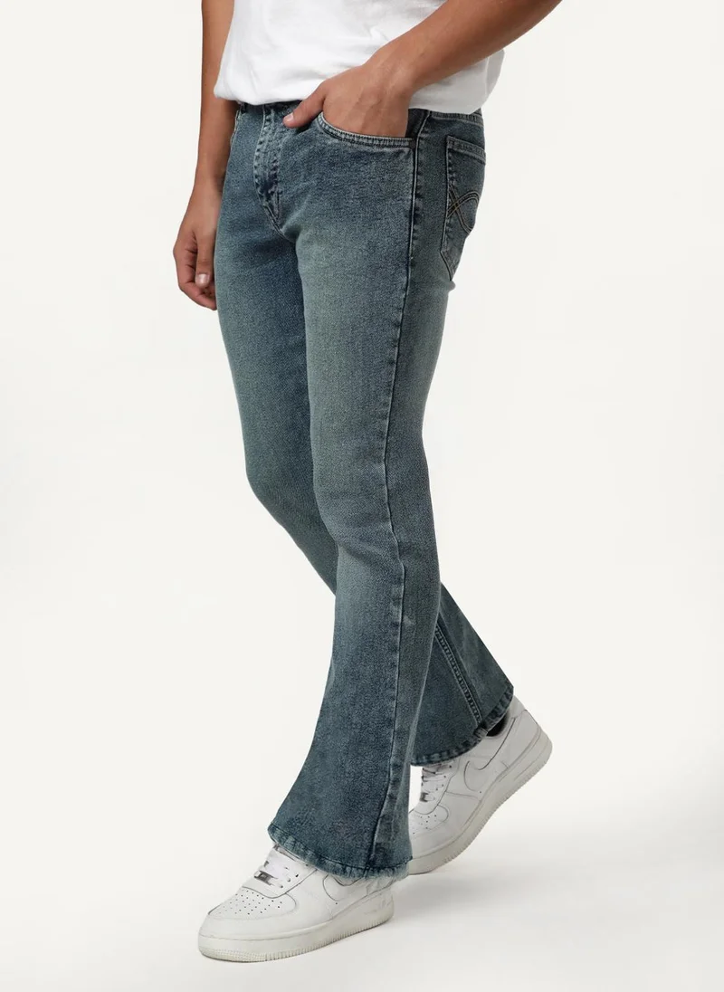 Urbano Fashion Urbano Fashion Men's Light Blue Bootcut Fit Mid Rise Tinted Heavy Washed Jeans Stretchable